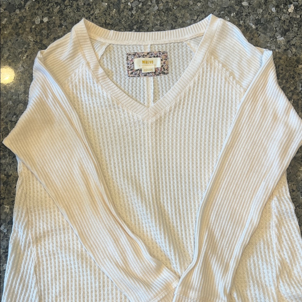 Anthropologie Ivory Ribbed Long Sleeve Tee